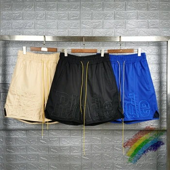 Шорты с вышивкой Mesh Rhude, мужские и женские винтажные шорты с завязками из высококачественной плотной ткани