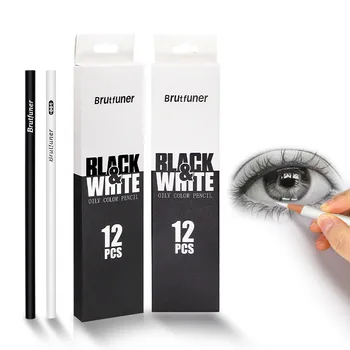 12 Шт белых и черных цветных карандашей Профессиональный набор карандашей для рисования масляными красками для раскрашивания, принадлежности для художественной живописи, Канцелярские принадлежности