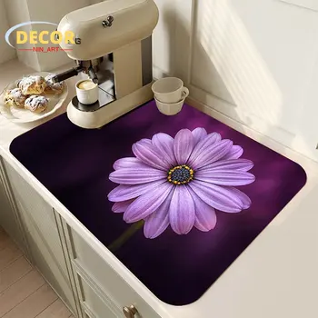 Изысканный коврик для сушки посуды с цветочным рисунком, дренажная прокладка для кухни, сверхпоглощающий двухатомный Моющийся Роскошный декор для гостиной