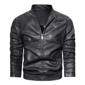 Куртка из искусственной кожи, мужская черная куртка из мягкой искусственной кожи, Мотоциклетная байкерская мода, Кожаные пальто, Мужская куртка-бомбер с карманами, Одежда