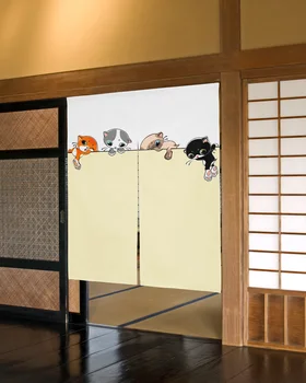 Дверная занавеска с мультяшным котом, занавески для перегородки спальни в японском стиле, Занавески для входа в кухню, висящие полупрозрачные шторы