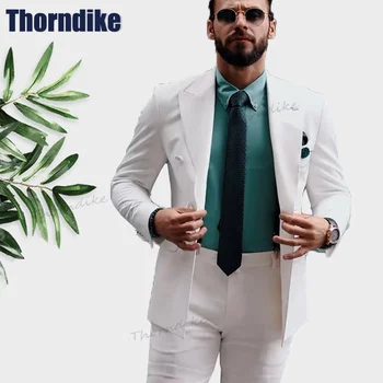 Роскошный мужской костюм Thorndike, повседневные костюмы для свадьбы, жениха, выпускного вечера, Белая мужская одежда, модный мужской костюм из 2 предметов, куртка и брюки для мужчин