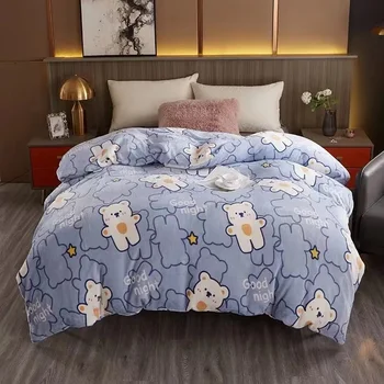 Стеганое одеяло с милым голубым мишкой Four Seasons 180x220 см, фланелевый пододеяльник, покрывало для детской комнаты