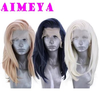 Темно-синий парик AIMEYA, натуральные прямые парики, естественно выглядящие парики из синтетических термостойких волокон для женщин, парики для косплея на каждый день, вечеринки.